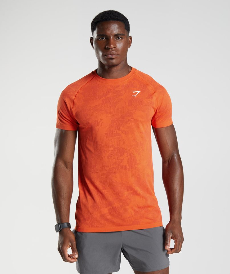 Men\'s Gymshark Geo Seamless T-Shirts Orange | NZ 0KCPGZ